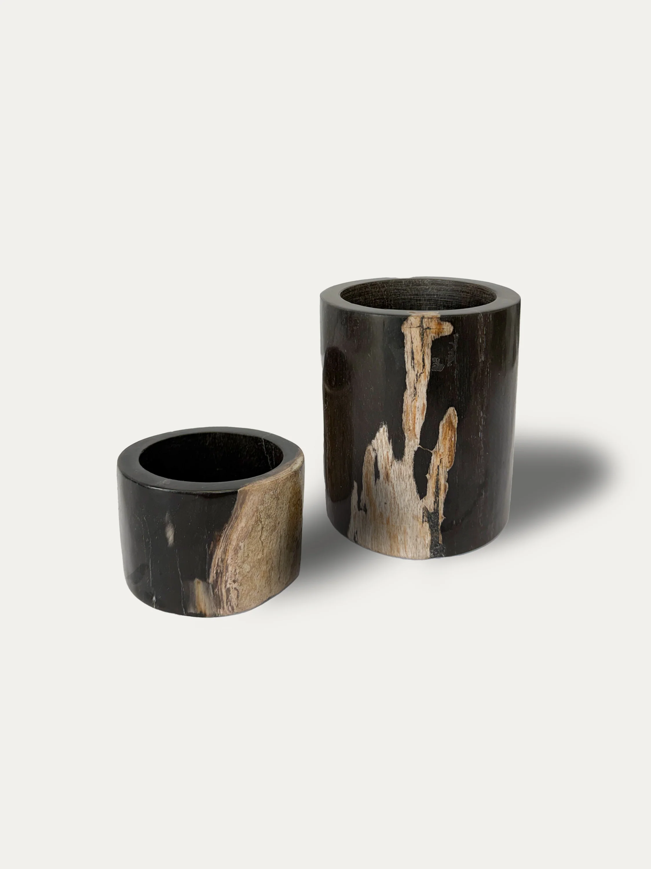 Petrified wood vases and glasses from Java